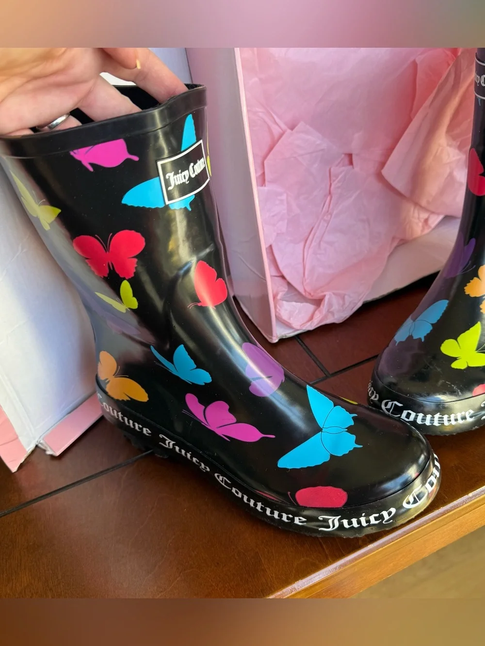 NEW JUICY COUTURE Colorful Butterfly Rain boots - Size 9